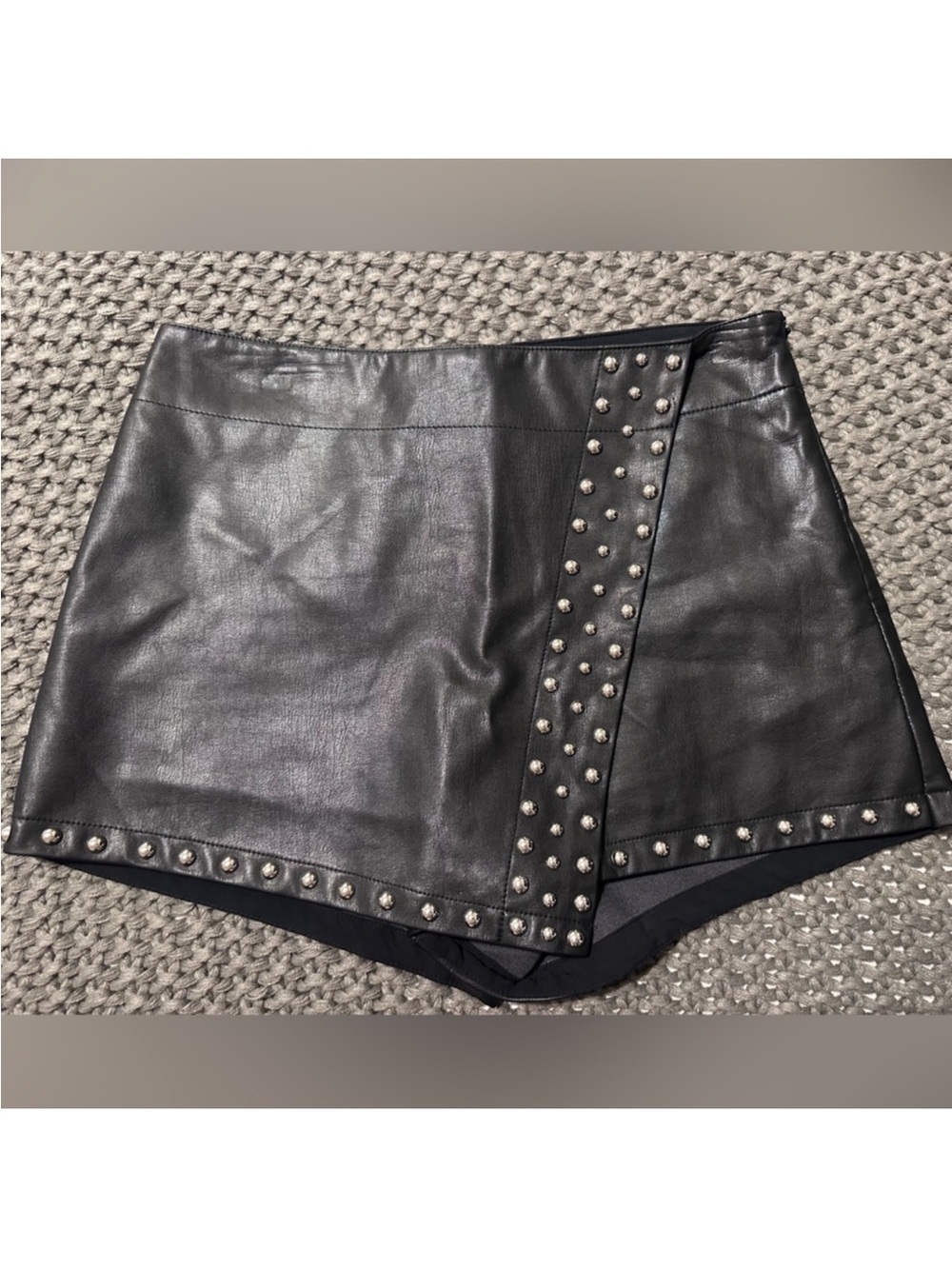 Free people Black Faux Leather Studded Mini Skort